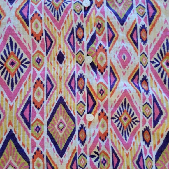 Chicos Top Shirt Womens Large Pink Linen Southwest Button Front Casual Career - Picture 6 of 16